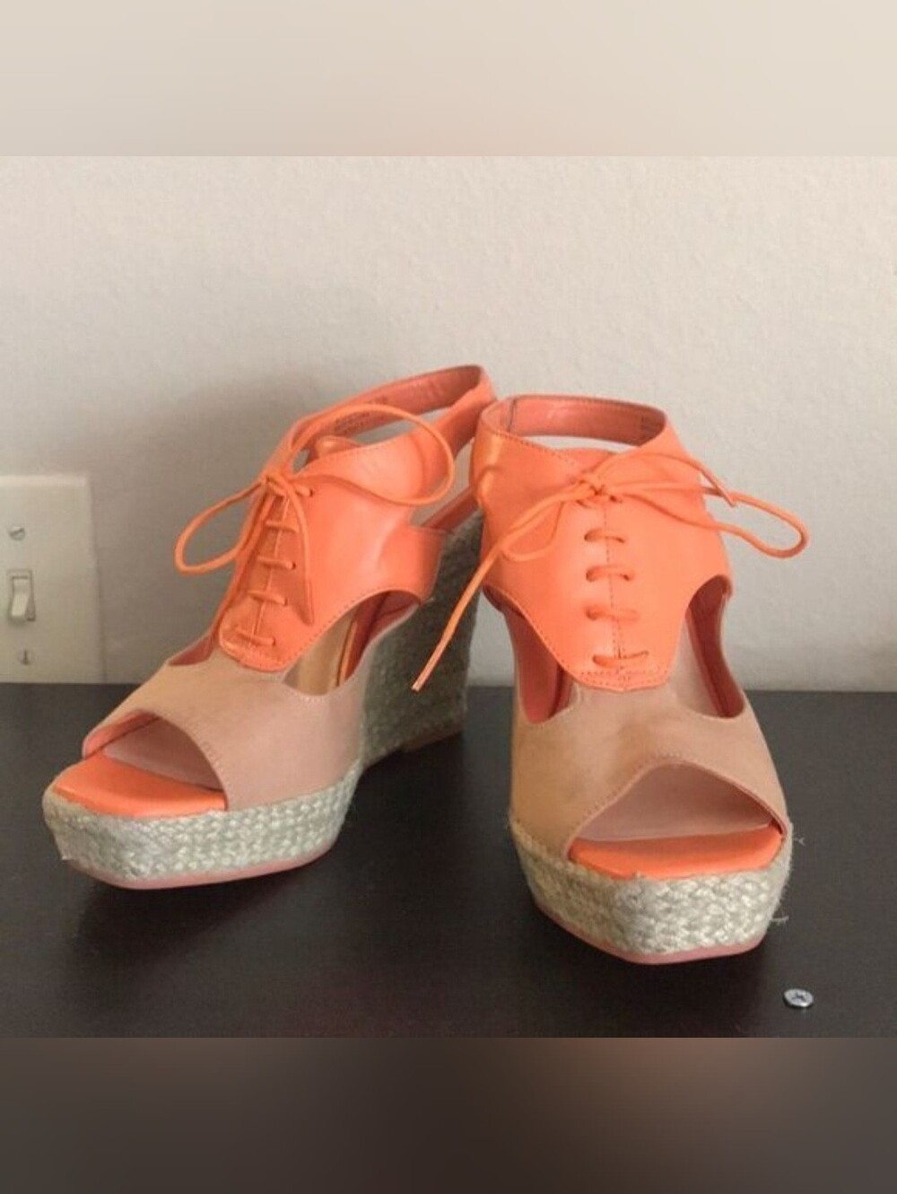 Cole haan toe front espadrille‎ wedge open toe size 7.5 Orange